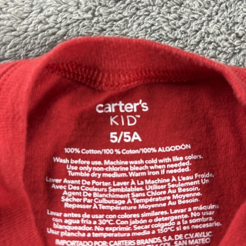 Carter's Kid Long Sleeve T-Shirt Kids Size 5/5A Red‎ Christmas Santa